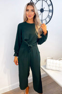 Teal Knot Front Long Sleeve Jumpsuit