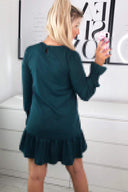 Teal Long Sleeve Frill Shift Dress