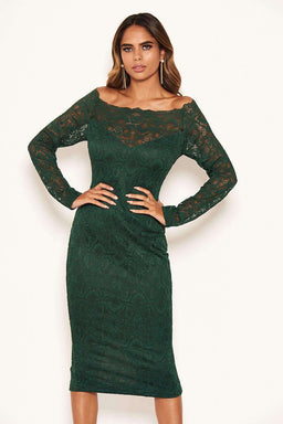 Teal Off The Shoulder Lace Dress