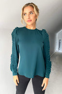 Teal Pleated Long Sleeve Top