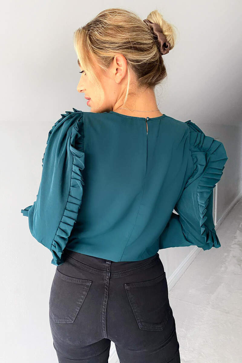 Teal Pleated Long Sleeve Top