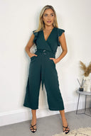 Teal Wrap Front Belted Jumpsuit