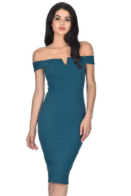 Teal Bardot Bodycon Dress