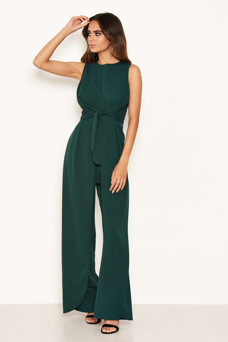 Teal Knot Front Wide Leg Jumpsuit