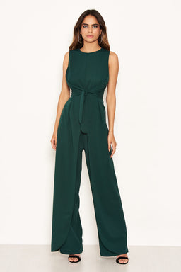 Teal Knot Front Wide Leg Jumpsuit
