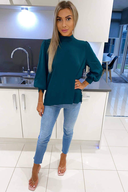 Teal Wide Sleeve Cuff Top