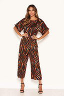 Tiger Print Belted Culotte Jumpsuit