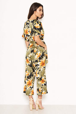 Tropical Print Belted Jumpsuit