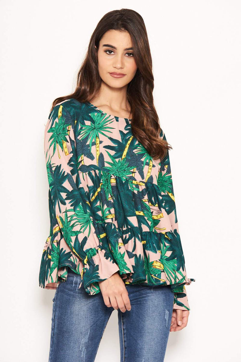 Tropical Printed Peplum Tiered Top