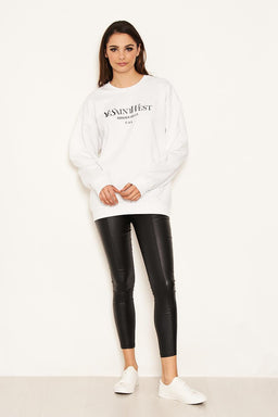 White Slogan Printed Sweatshirt