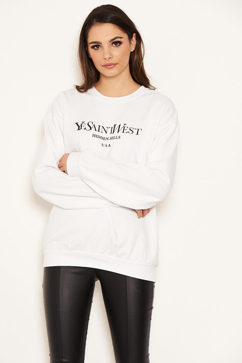 White Slogan Printed Sweatshirt