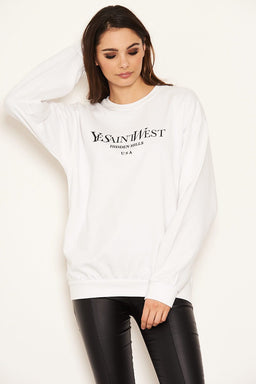 White Slogan Printed Sweatshirt
