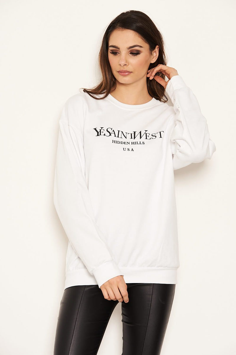 White Slogan Printed Sweatshirt