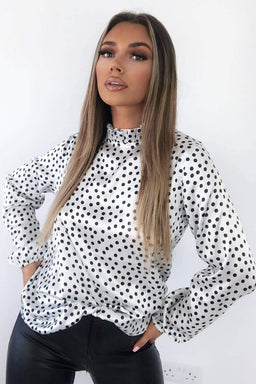 White Polka Dot Long Sleeve Top