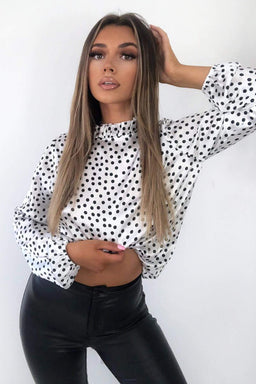 White Polka Dot Long Sleeve Top