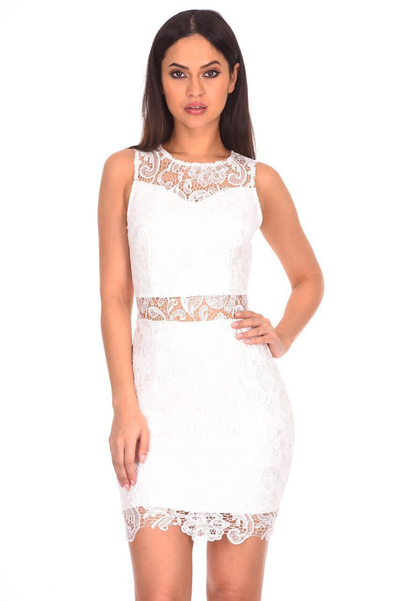 White Crochet Embroidered Mini Dress
