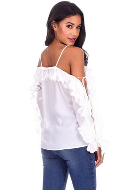 White Frill Detail Off The Shoulder Top