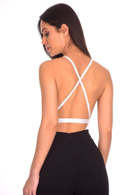 White Lace Mesh Open Back Bodysuit