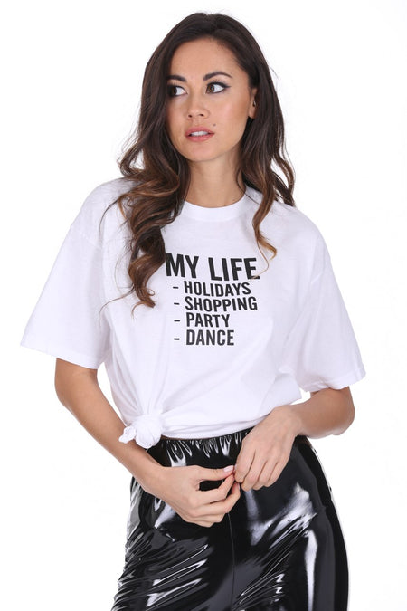 White My Life Slogan T-Shirt