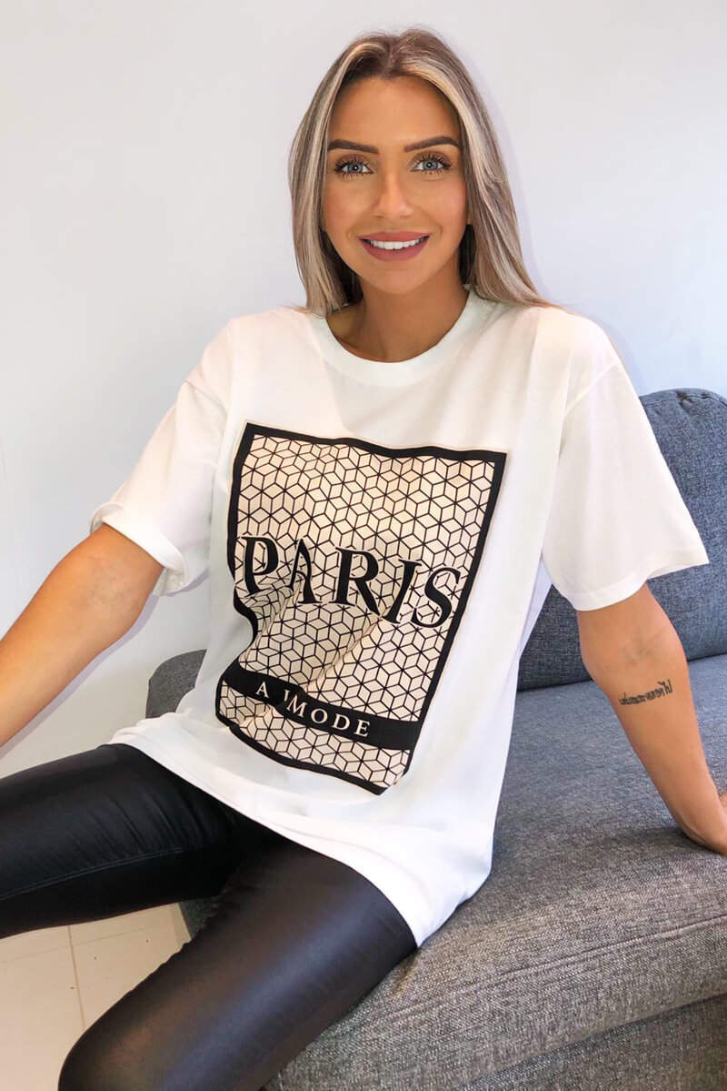 White Paris Printed Oversized T-Shirt