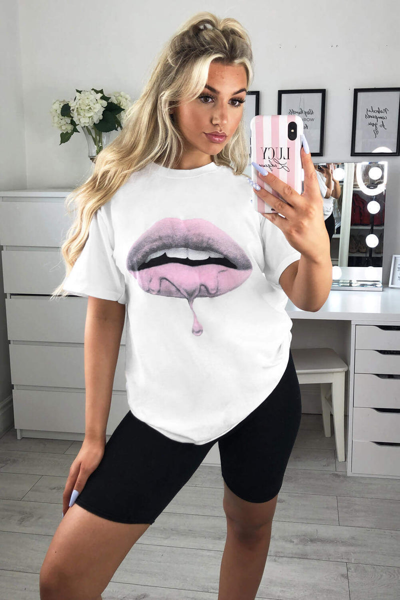White Pink Lip T-Shirt