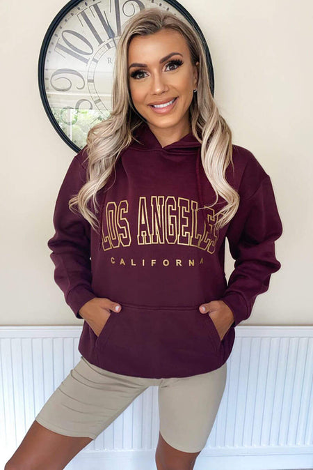 Wine LA Gold Printed Hoodie