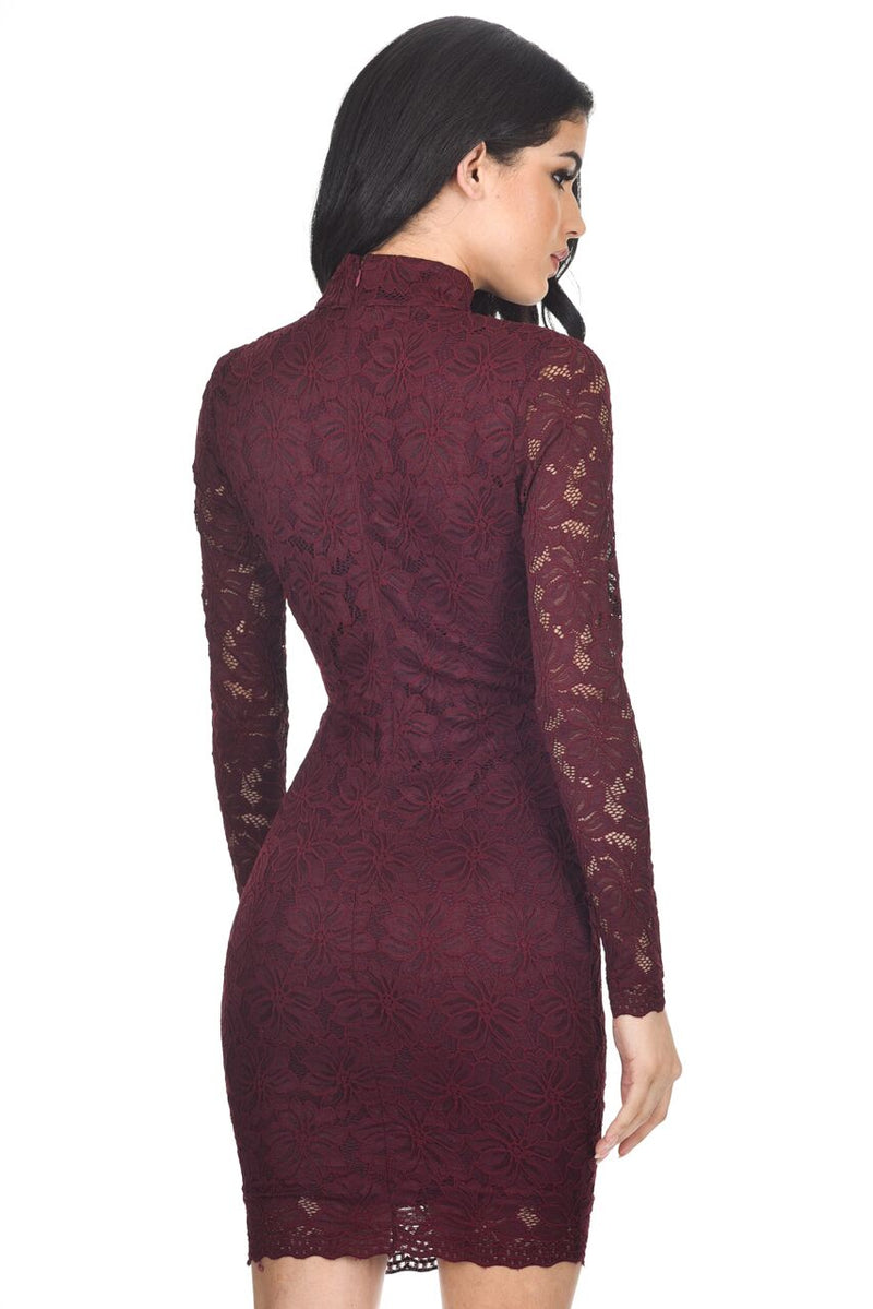 Wine Lace Choker Midi Dress