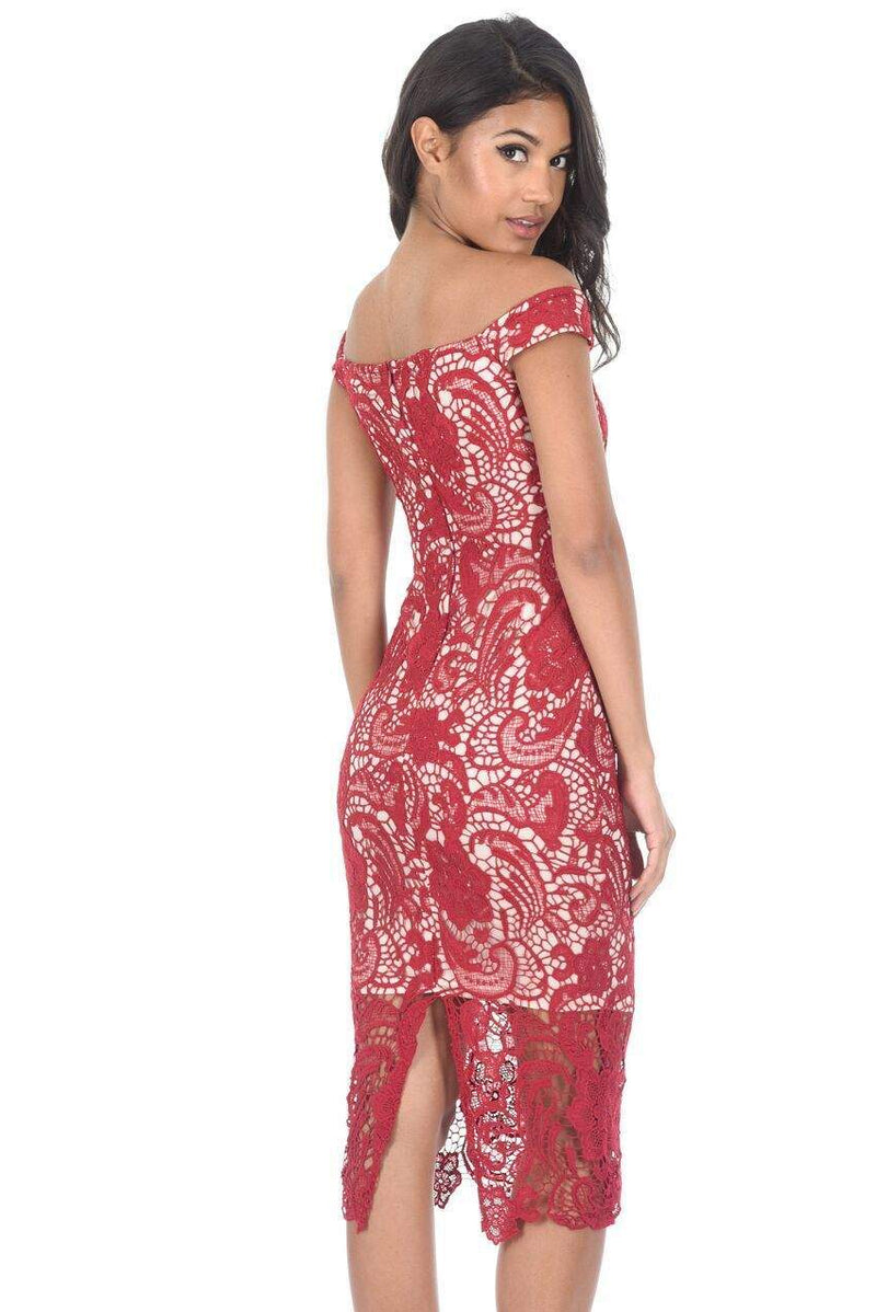 Wine Lace Midi Dress