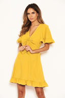 Yellow Ruched Front Frill Swing Dress