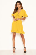 Yellow Ruched Front Frill Swing Dress