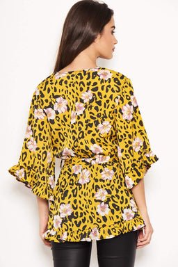 Yellow Animal Print Wrap Top