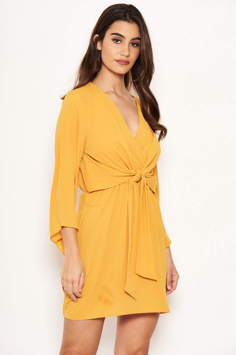 Yellow Tie Front Day Dress