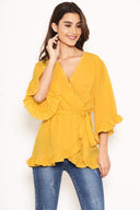 Yellow Wrap Frill Top