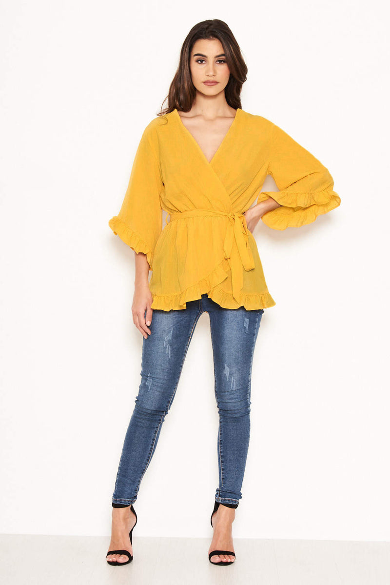 Yellow Wrap Frill Top