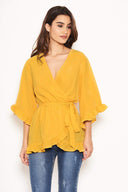 Yellow Wrap Frill Top