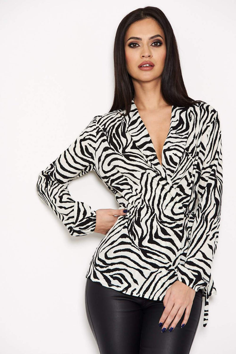 Zebra Printed Tie Waist Top