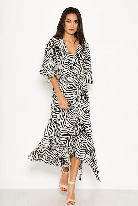 Zebra Print Wrap Maxi Dress