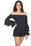 Black Ruffle Sleeve Playsuit