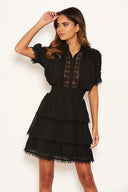 Black Crochet Detail Tiered Dress