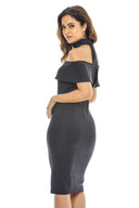 Black Strapless Midi Dress with Choker Detail