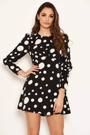 Black Polka Dot Long Sleeve Dress