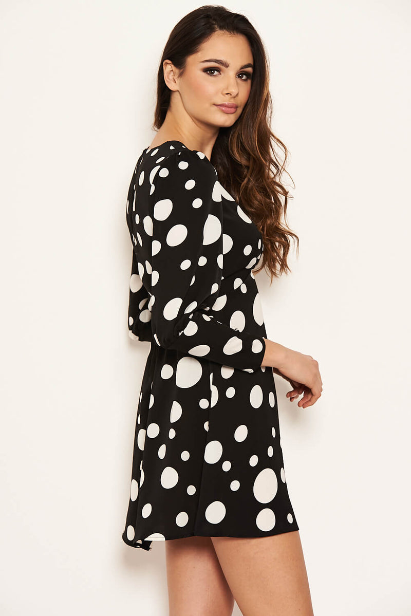 Black Polka Dot Long Sleeve Dress