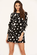 Black Polka Dot Long Sleeve Dress