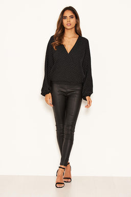 Black Polka Dot Wrap Over Top