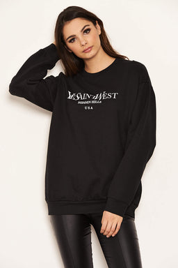 Black Slogan Printed Sweatshirt