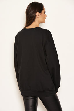 Black Slogan Printed Sweatshirt