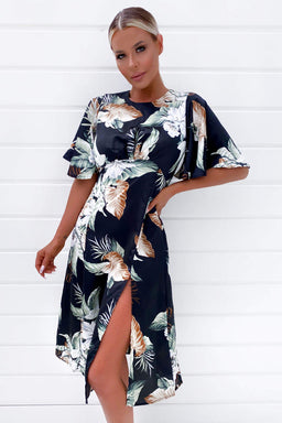 Black Printed Midi Dress
