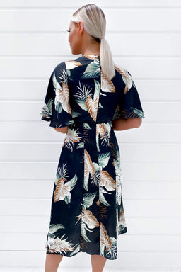 Black Printed Midi Dress