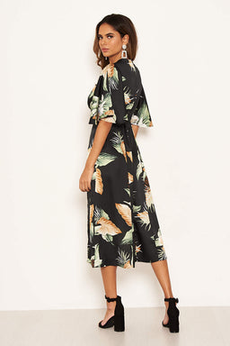 Black Printed Midi Dress