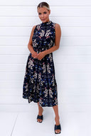 Black Paisley Frill Maxi Dress